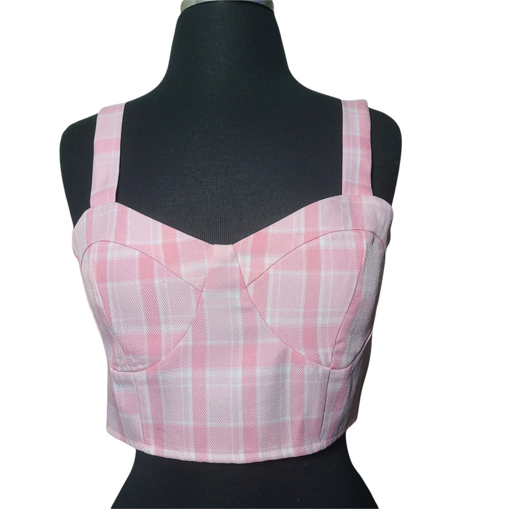 Hesperus juniors pink and white plaid crop top Size medium